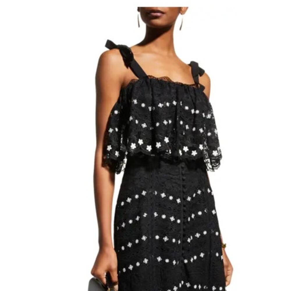 SALONI Sz 2 US XS Black Sequin Rainbow Jemi Top Corset Crop Tie Shoulder NWT